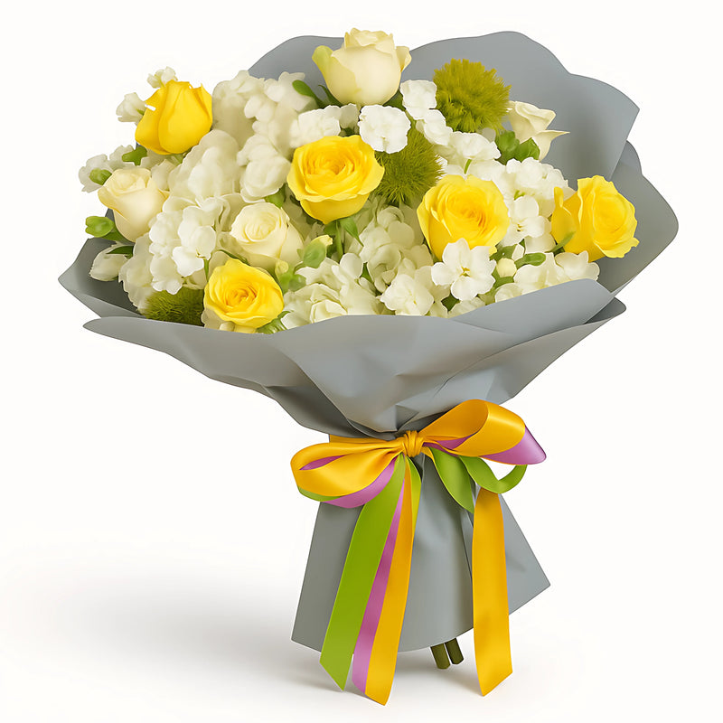 Elegant Yellow Rose and White Hydrangea Bouquet