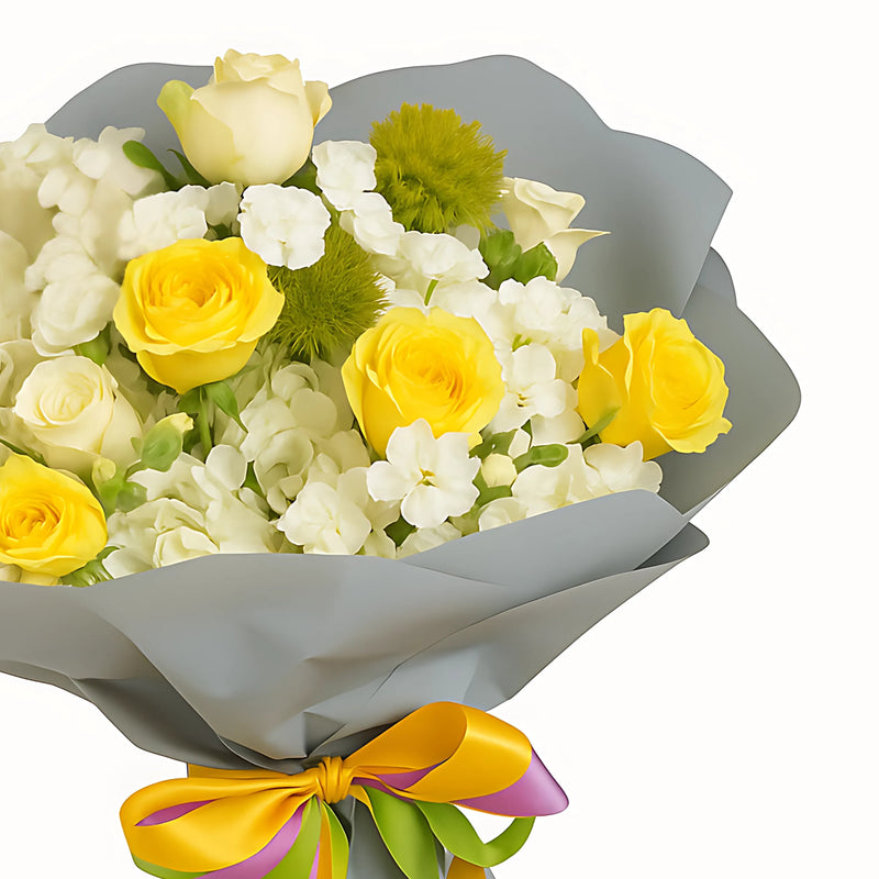 Elegant Yellow Rose and White Hydrangea Bouquet