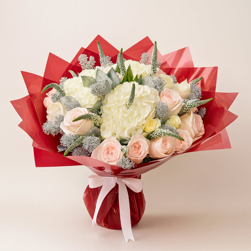 Elegant White & Blush Rose Bouquet