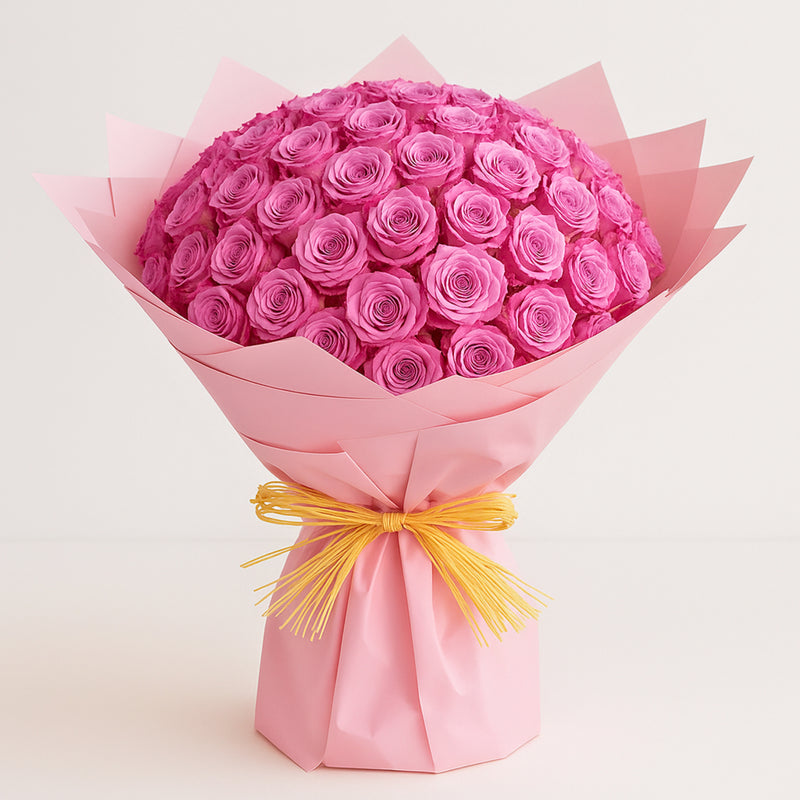 Dark Pink Roses Wrapped in Soft Pink Paper
