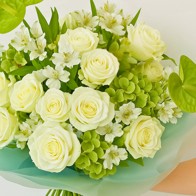 Elegant White Rose Bouquet with Green Accents