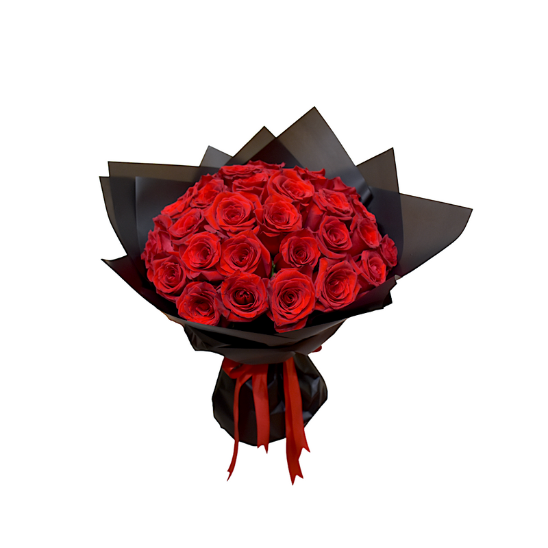 Red Love roses wrapped in Black